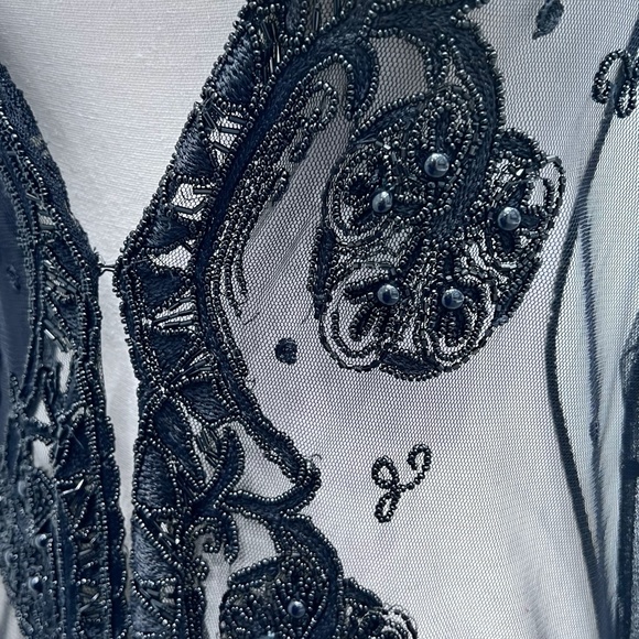 STERLING STYLES BLACK SHEER MESH BEADED EVENING JACKET - Picture 3 of 15